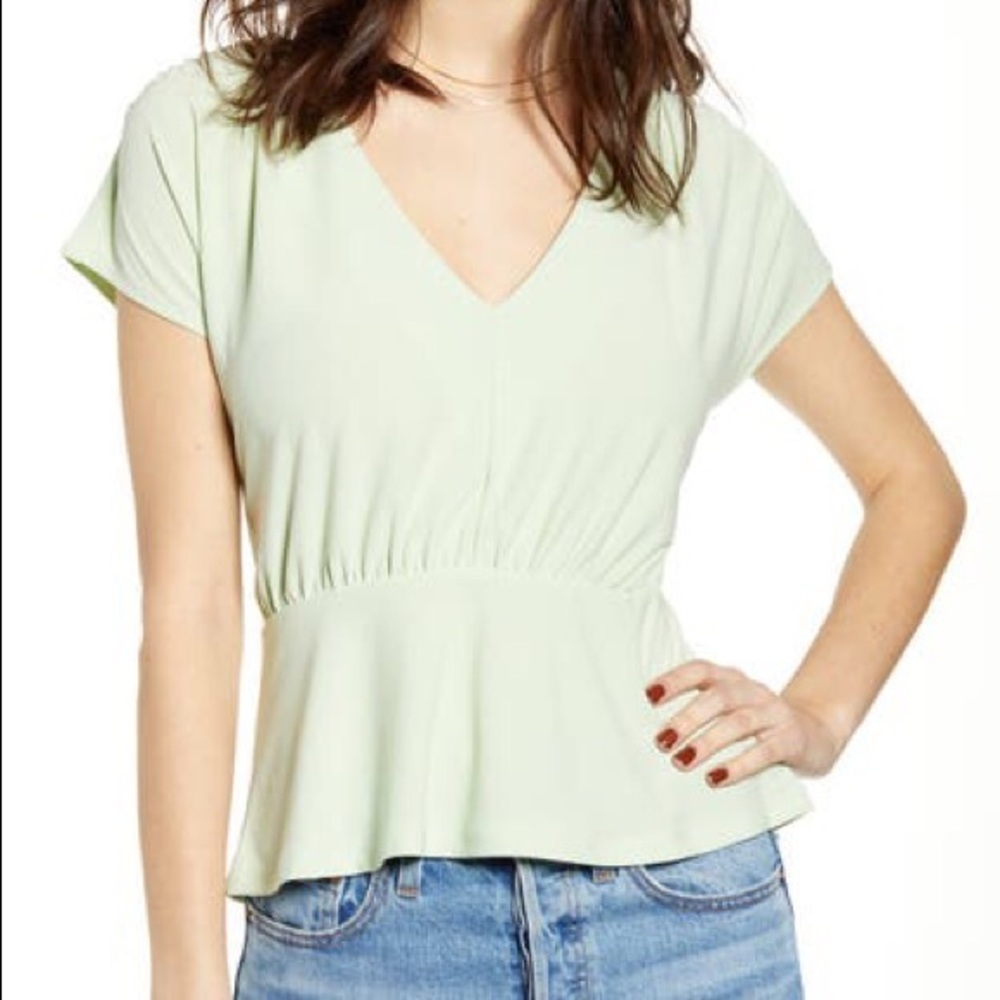 Nordstrom Leith green peplum short sleeve top